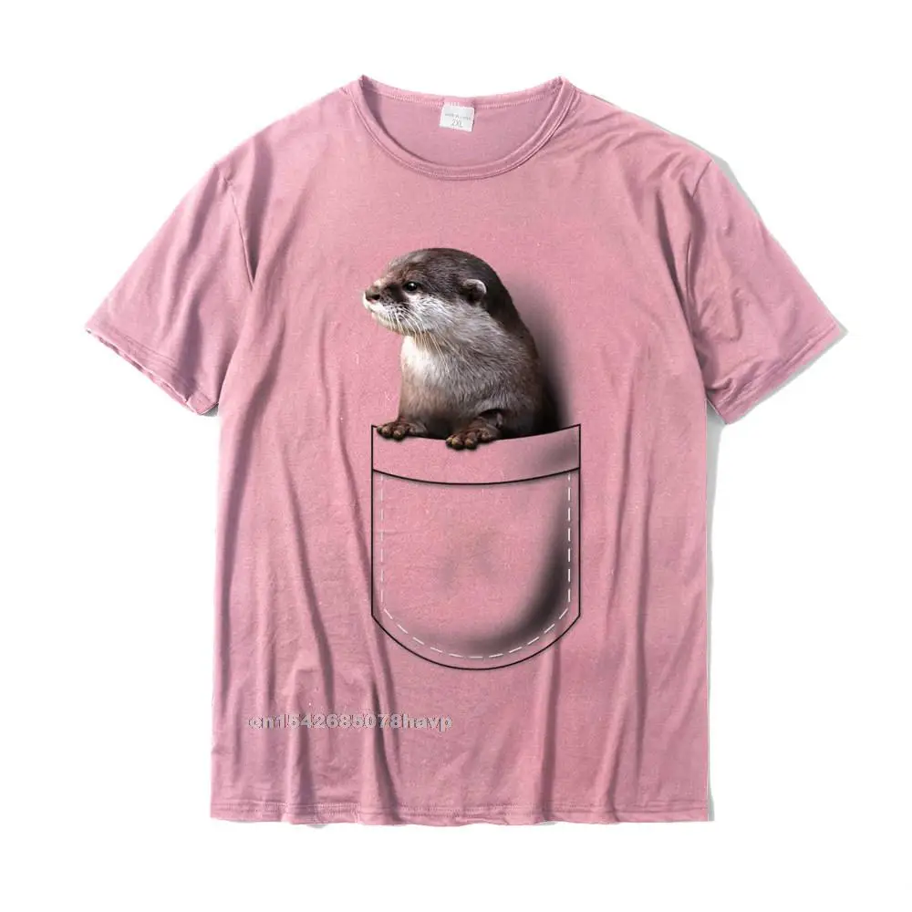 comfortable T Shirt 2021 Crewneck Design 100% Cotton Mens Tops Shirts Printing Short Sleeve Tops Tees Wholesale Cute Otter Pocket peeking Pocket - Funny Otter Tshirt__247. pink