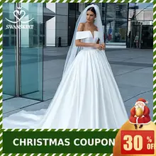 Swanskirt элегантное ТРАПЕЦИЕВИДНОЕ атласное платье свадебное платье с открытыми плечами невесты платье с горловиной лодочка со шлейфом средней длины Размеры vestido de noiva F138