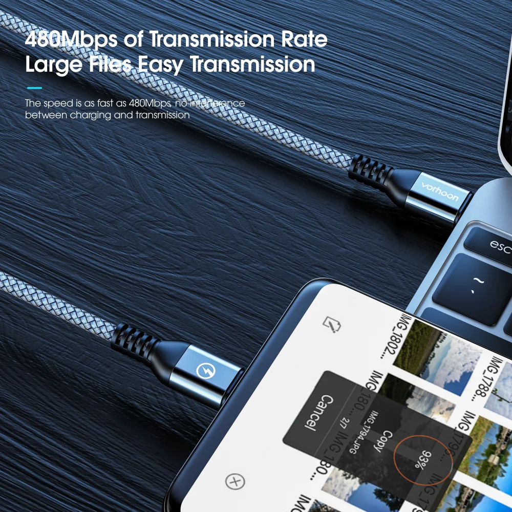 Кабель Vothoon с USB C на Тип для Samsung Note 20 Xiaomi Быстрая зарядка 4 0 PD 60 Вт MacBook Pro зарядный