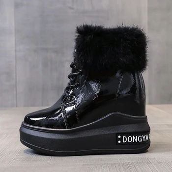 

Women Padded Boots 2020 Winter Fashion Wedge Ankle Boots Brand 9cm High Heels Woman Platform Boots Thick Sole Ladies Plush Shoes