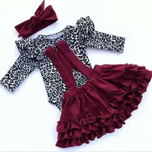 Леопардовый комплект одежды для новорожденных девочек от 0 до 24 месяцев, осенне-весенний комбинезон с длинными рукавами, юбка с оборками костюмы для маленьких девочек