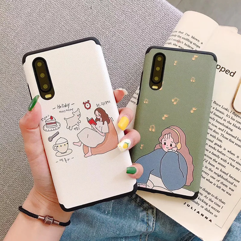 

Relief Silk texture Cases for Huawei P20 P30 Pro Mate20 Pro Cute Music read girl soft cover For Honor 8X Nova 3 back fundas