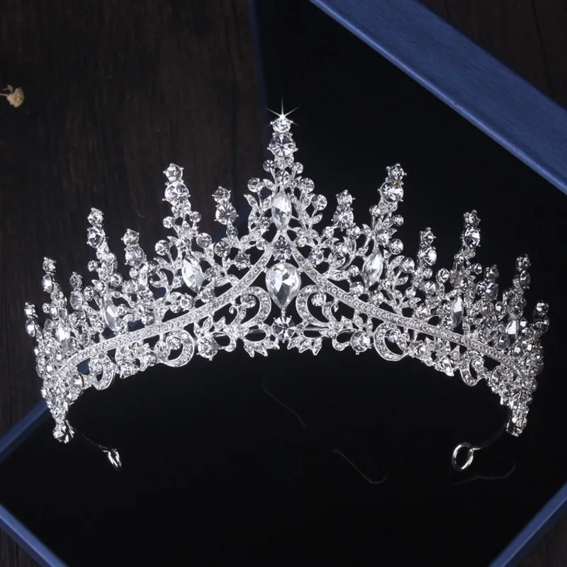 Bridal Jewelry Sets Luxury Silver Color Crystal Water Drop Rhinestone Tiaras Crown Necklace Earrings Wedding Dubai
