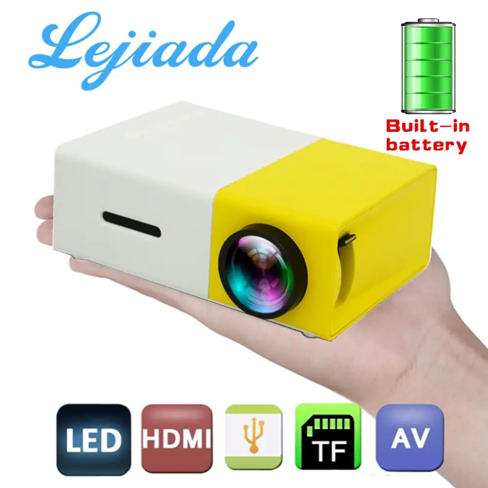 Светодиодный мини проектор LEJIADA YG300 встроенный аккумулятор 1300 мАч 320x240 пикселей
