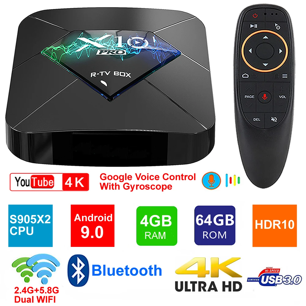 ТВ-приставка X10 PRO с Android 9 0 четырехъядерный Amlogic S905X2 4 Гб ОЗУ 64 ПЗУ 2 4G/5G двойной Wi-Fi