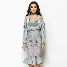 Осенне-зимняя элегантная тонкая юбка русалки с высокой талией, Женская Однотонная юбка миди черного и серебристого цвета