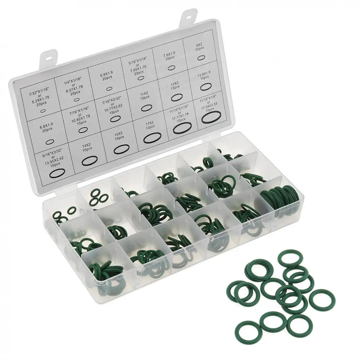 

O rings High Temperature 270PC Rubber O ring Green Gasket Assortment Kit Seals Automotive Air Conditioning Refrigerant