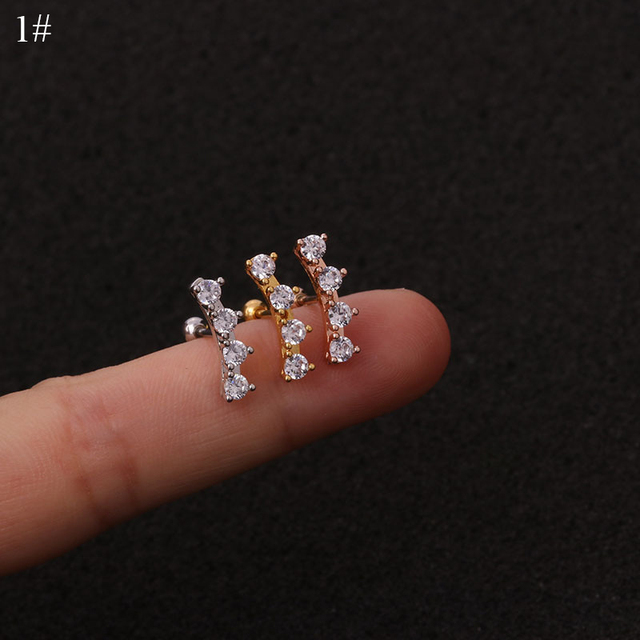 10g 3A Long Zircon Sur designs rose gold silver color Cartilage Earring Cz ear tragus daith piercing earring