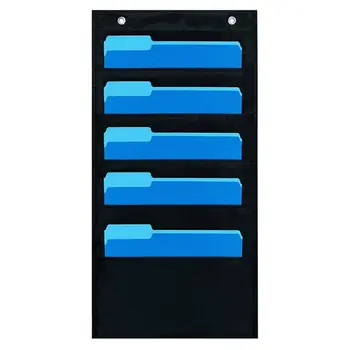 

Heavy Duty Storage Pocket Chart With 5 Pockets 2 Over Door Hangers For Office