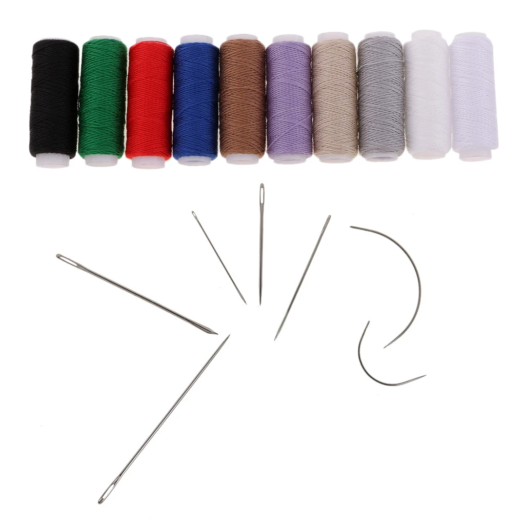 Upholstery Repair Kit 10 Pieces Extra Strong Jeans Thread & 7Pcs Upholstery Carpet Leather Curved Needles Set
