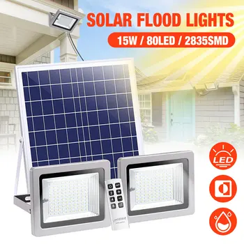 

2Pcs Remote Control 80 LED Flood Light Dimmable Timer IP65 Waterproof Solar Wall Light Outdoor Street Lighting