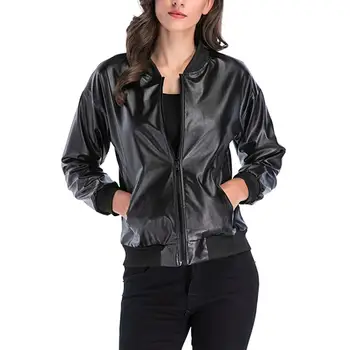 

Leather Jacket Women Fashion Bright Colors Black Motorcycle Coat Short Faux Leather Biker Jacket Stand Collar Soft Jacket Female