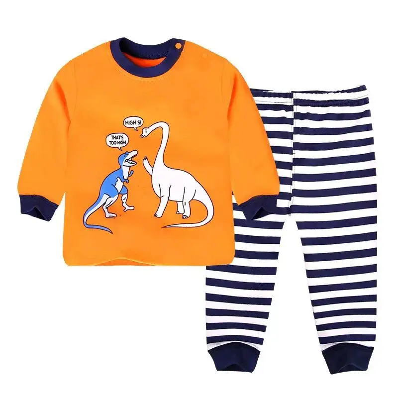 Детские хлопковые осенние пижамы; комплекты для мальчиков и девочек из 2 предметов; милая одежда для сна с животными для малышей; пижамы с длинными рукавами; домашняя одежда - Цвет: 9OL