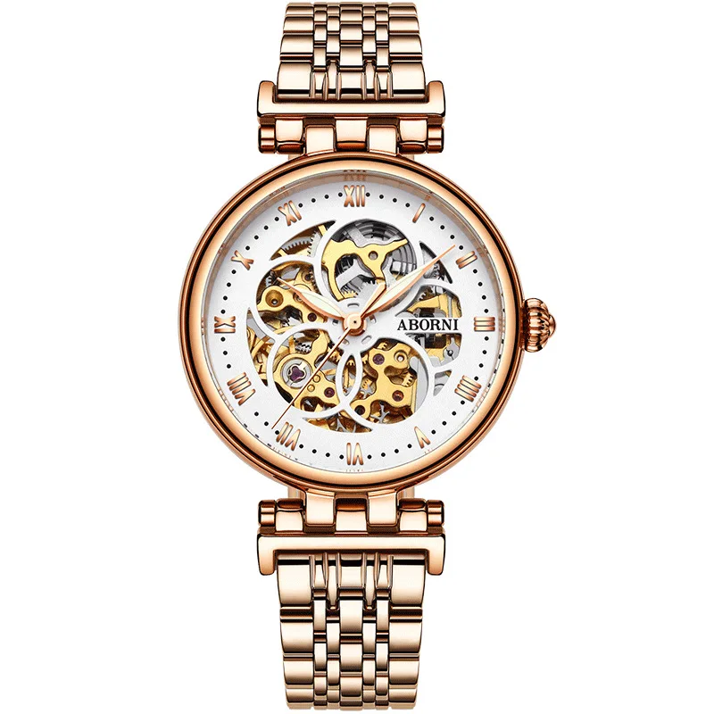 2021 Mechanical Watch Women Bracelet Watch Automatic Wristwatch Leather Stainless Steel Band Female Clock Chic Reloj Mujer 