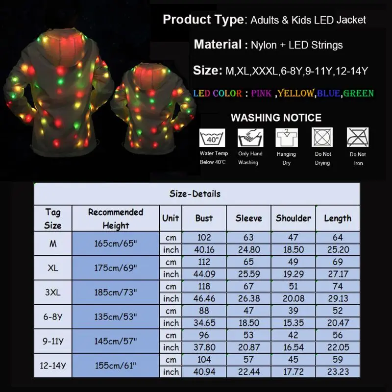 Светодиодный праздничный комплект одежды; крутые Сияющие мерцающие огни; повседневная куртка с капюшоном и карманами; костюм пальто; комплект одежды для детей
