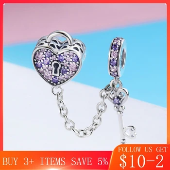 

CodeMonkey 100% 925 Sterling Silver Key of Heart Lock Crystal CZ Charms Fit Original Design Bracelets & Necklaces Jewelry C772