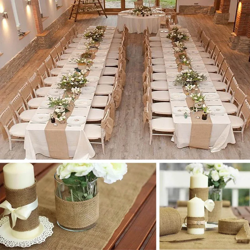 

Burlap roll table runner chair sash Cutlery Pouch Country Rustic Vintage Wedding engagement Bridal Shower Christmas Decoration