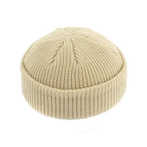 Шапка бини с черепом, осенне-зимняя винтажная однотонная вязаная шапка из кожи дыни, шапка в стиле хип-хоп, уличная шапка, теплая шерстяная вязаная шапка - Цвет: Бежевый