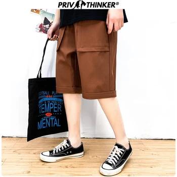 

Privathinker 2020 Men Solid Pockets Summer Casual Shorts Men's Fashion Sweatpants Male Korean Knee Length Cargo Shorts Clothes