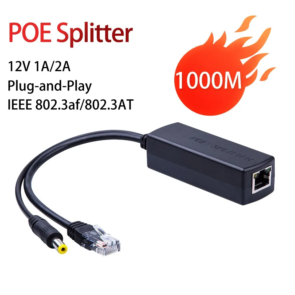 Divisor de salida POE de 48V, 12V, 1A-2A, IEEE 802, 3af/aT, Gigabit, PoE activo, potencia sobre Ethernet, Kits de cables de 10/100/1000Mbps