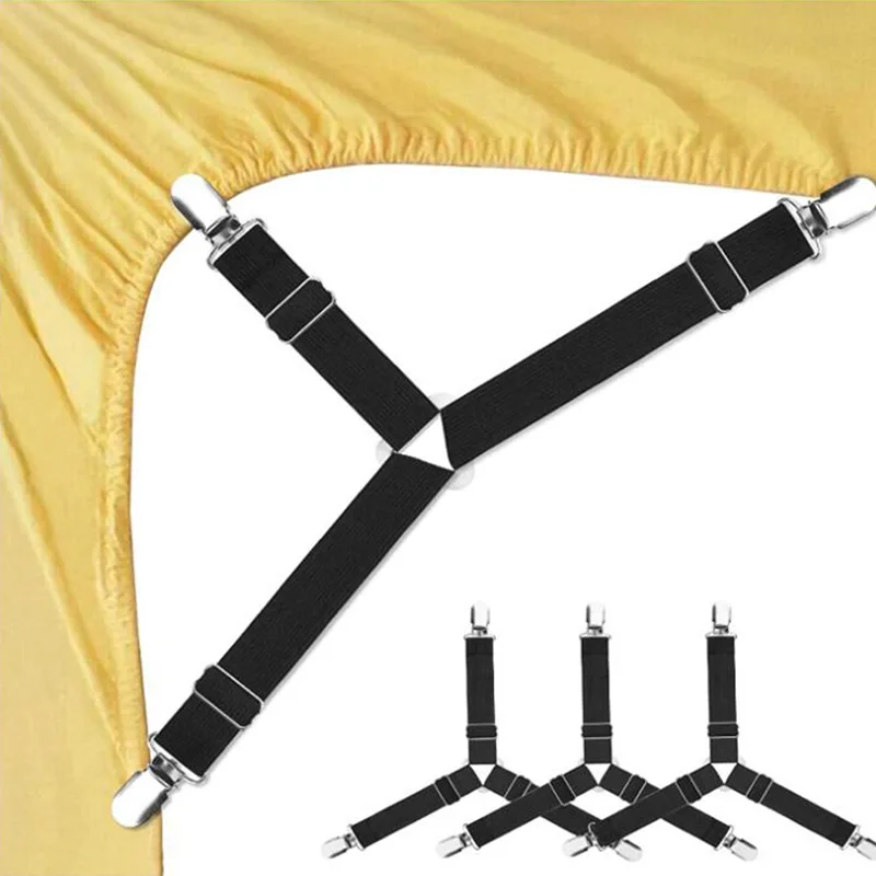 4pcs set Adjustable Bed Fitted Sheet Straps Bed Sheet Clip Bed Sheet Belt Elastic Non-slip Clip Blanket Gripper Home Textiles Gadgets