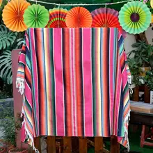 OurWarm Mexican Party Supplies Serape Cotton Tablecloth Table Runner Felt Banner Paper Fan for Wedding Birthday Decoration