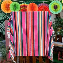 OurWarm Mantel de algodón Serape, suministros para Fiesta Mexicana, camino de mesa, pancarta de fieltro, abanico de papel para Decoración de cumpleaños y boda