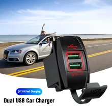 

Waterproof Dual USB Car Charger QC 3.0 Fast Charging Power Adapter Phone Charger Socket for 12V/24V Motorcycles SUV Blue Light