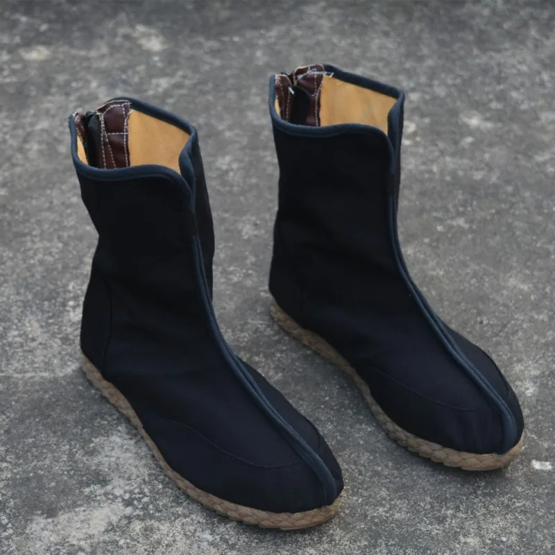 Han Dynasty Cotton Fabric Warrior Swordsman Boots For Men Chinese Style Retro Officer Boots Vintage Breathable Shoes