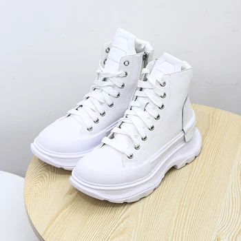 

White flat ankle boots 2020 new women's sleeve pipe boots vintage fashion leather High top Martin boots botas mujer shoes women