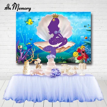 

InMemory Girls Little Mermaid Photography Backdrop Customized Under The Sea Fish Mussel Bubble Backgrounds For Photo Studio