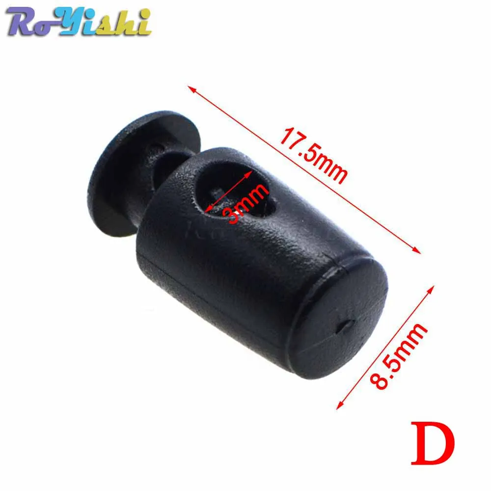 10 pz/pacco Cord Lock Toggle Clip Stopper plastica nera per borse/indumenti