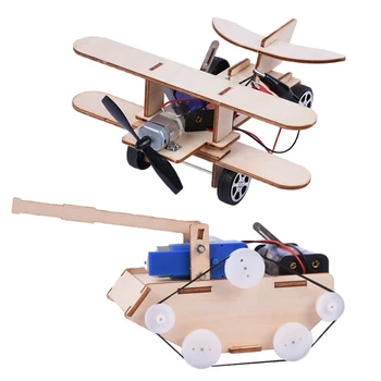 

DIY Wooden Kids Science Experiment Kits, Circuit Building STEM Toys for Kids-Tank Model Kit, Bird Taxiing Aircraft