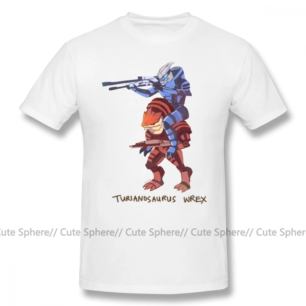 Mass Effect футболка Turianosaurus Wrex футболка Повседневная мужская футболка с коротким рукавом 5x Милая футболка с принтом из 100 хлопка - Цвет: White