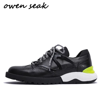 

Owen Seak Men Casual Shoes Luxury Trainers Cow Genuine Leather Lace Up Sneakers Male Autumn Boots Brand Flats Black White Shoes