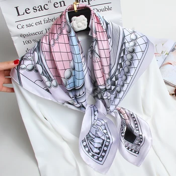 

Women 100% Nature Silk Square Scarf Luxury Brand Print Headscarf Hijabs Pure Silk Square Scarves Shawls Wraps For Ladies 88*88cm
