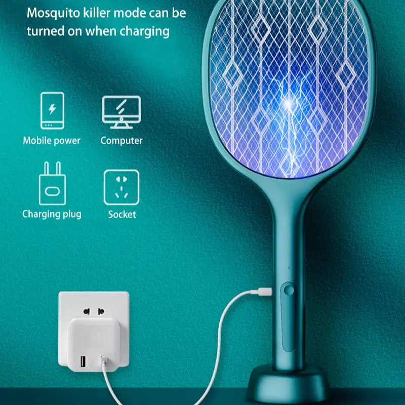 3000V 전기 파리 모기 찰싹 때림 살인자 USB 충전식 LED 램프 여름 모기 트랩 라켓 안티 곤충 버그 Zapper