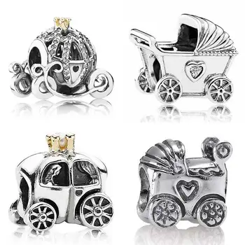 

Vintage Cinderella's Pumpkin Coach Royal Baby Carriage Pram Charms Fit Pandora Bracelet 925 Sterling Silver Bead Charm Jewelry