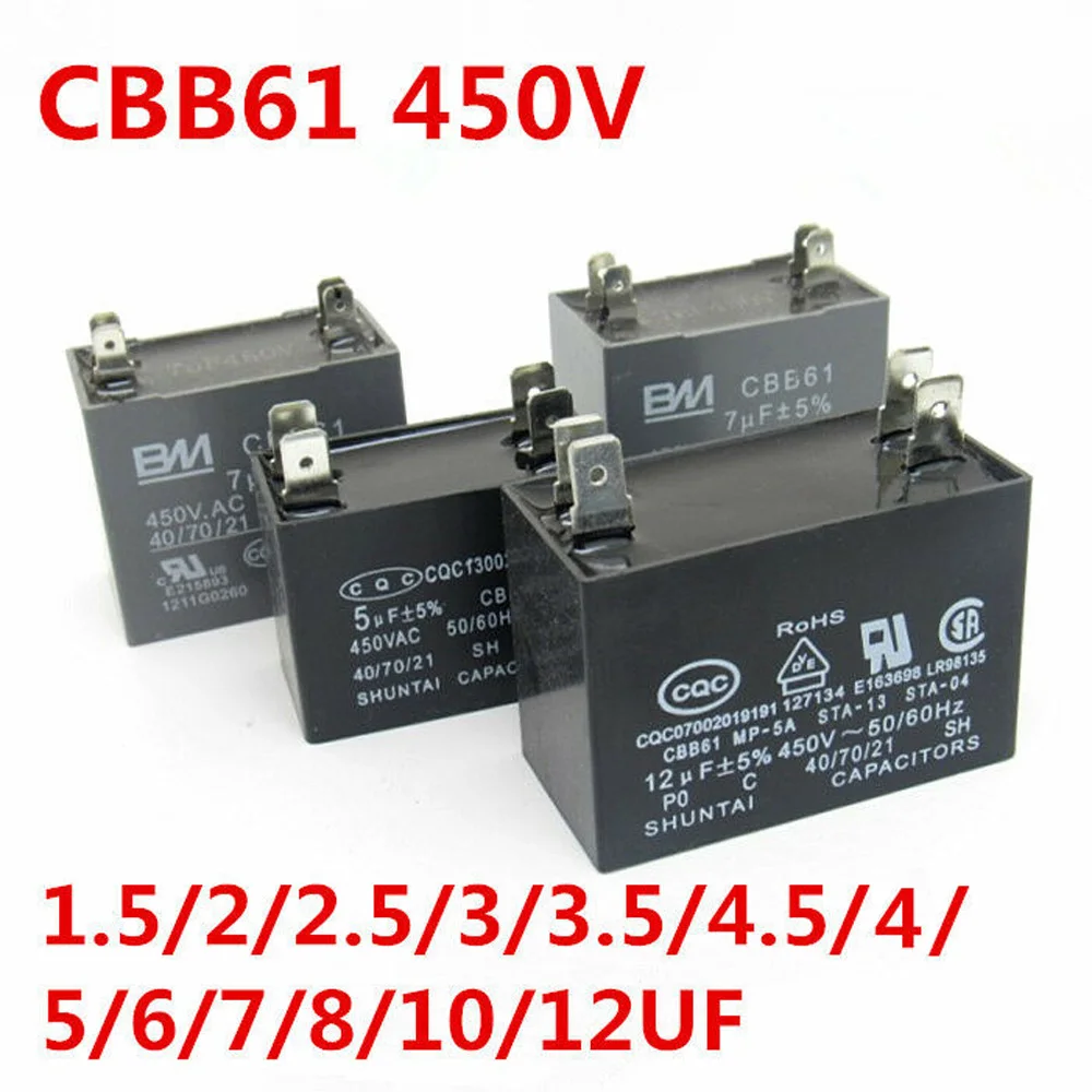 

CBB61 450V 1.5 / 2 / 2.5 / 3 /4/ 4.5 / 5/6/7/8/10/12 UF Air Condition Fan Motor
