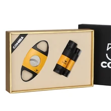 COHIBA фонарь-Зажигалка Ветрозащитная 3 струйная Зажигалка для сигар газовый металлический резак для сигар острый Карманный роскошный сигарный набор W/сигары удар