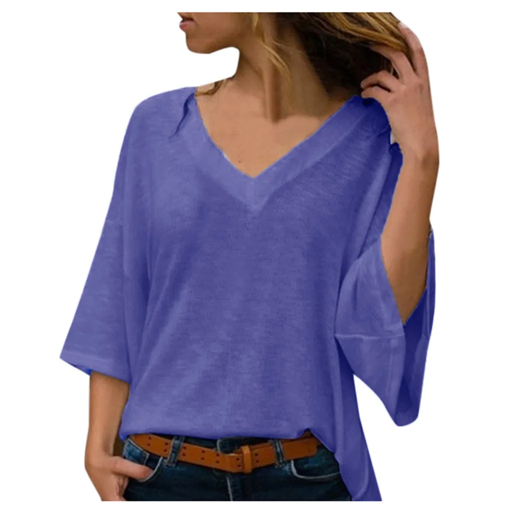 40 модная блузка рубашка с v-образным вырезом повседневная одежда больших размеров Blusas женская одежда летние женские Топы пуловер Блузки - Цвет: A