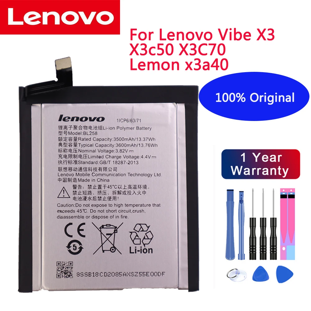 

100% New Original Real 3500/3600mAh BL258 Battery For Lenovo Vibe X3 X3c50 X3C70 Lemon x3a40+free tools