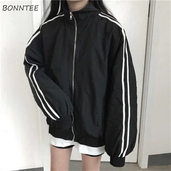

Jackets Women Casual Long Sleeve Striped Stand Collar Zipper Thick Womens Basic Jacket Korean Harajuku Style Ulzzang Pockets