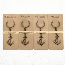 100 шт./лот, Заказные свадебные сувениры, подарки для вечеринок, подарки на день рождения, Океанский тематический якорь, брелок с персонализированной открыткой спасибо