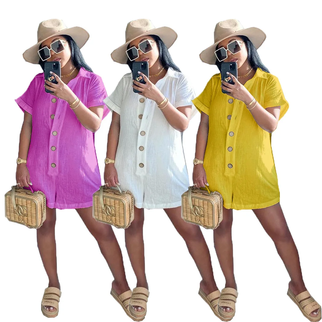 Echoine Summer Cotton linen Women Button Up Loose Short Sleeve Shorts Bodysuit Jumpsuit Sexy Club Party Romper Playsuit Overalls Echoine Summer Cotton linen Women Button Up Loose Short Sleeve Shorts Bodysuit Jumpsuit Sexy Club Party Romper Playsuit Overalls