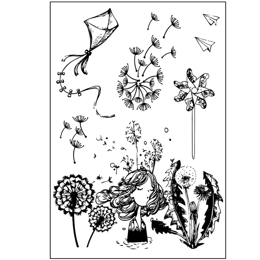 

kite Stamps Dandelion Clear Stamp 2020 Rubber Transparent Silicone Seal for DIY Scrapbooking Photo Album Decorative Stamp Crafts