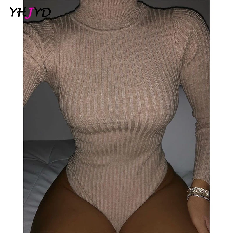 Women's turtleneck Sexy Bodysuit Ribbed Knit Bodycon High Leg