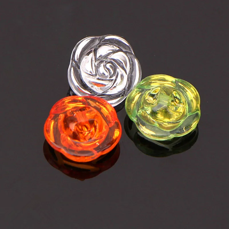 10pcs Crystal Buttons Candy Color Gold Edge Clear Rose Flower Acrylic Buttons for Decoration Handmade Craft Sewing Accessories