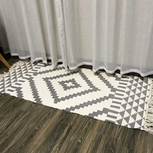 Sofa Tassels Cotton Linen Retro Printed Nordic Style Rug Manual Carpet Floor Bedroom Tapestry Machine Washable Home Decor