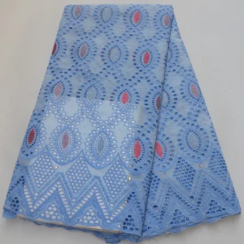 

6 colors elegant sky blue African Swiss voile lace fabric with punching holes design and embroidery for party dress CLP393